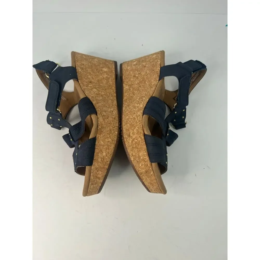 Clarks Annadel Wedge Sandals Women‎ 6.5 Blue Excellent Suede Cork Platform